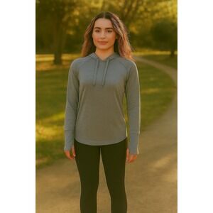 Earth Yoga Womens Gray Hoodie Thumb Hole Pockets Eco Friendly NWT Large